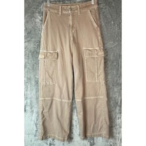 American Eagle Pants Womens 0 Short Khaki Cargo High Rise Baggy Wide Leg Stretch